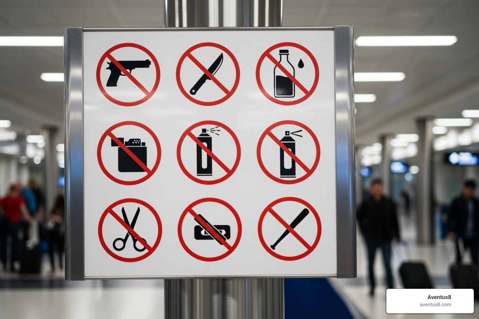 Prohibited Items sign at an airport - traveling with thc vape