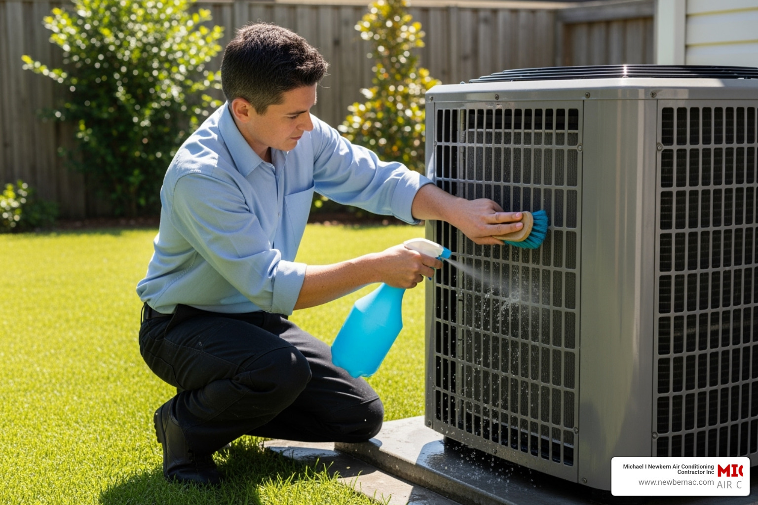technician cleaning outdoor AC unit - air conditioning repair lakeland