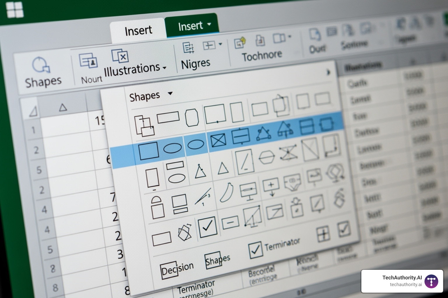 Shapes menu in Excel's Insert tab - process flow chart template excel free download