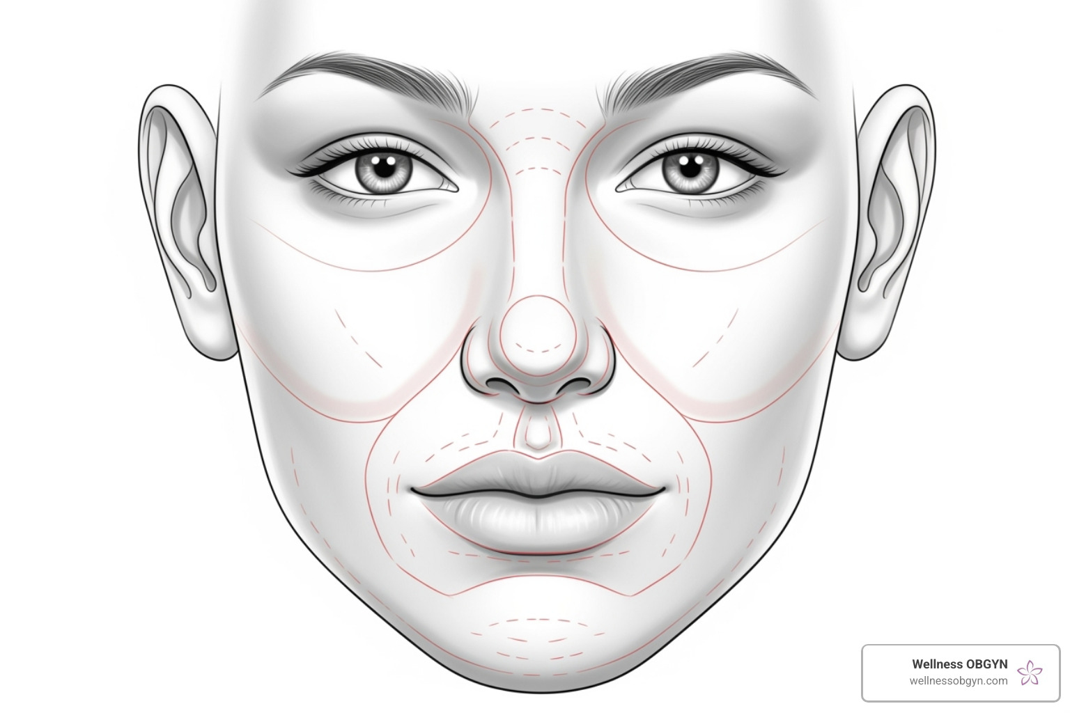 Face diagram highlighting common Juvederm treatment areas like lips, cheeks, and nasolabial folds - juvederm price