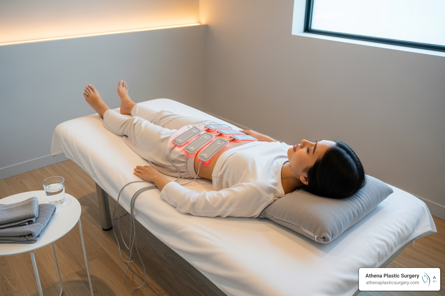 image of a patient comfortably undergoing a light body contouring session - light body contouring image of a patient comfortably undergoing a light body contouring session - light body contouring