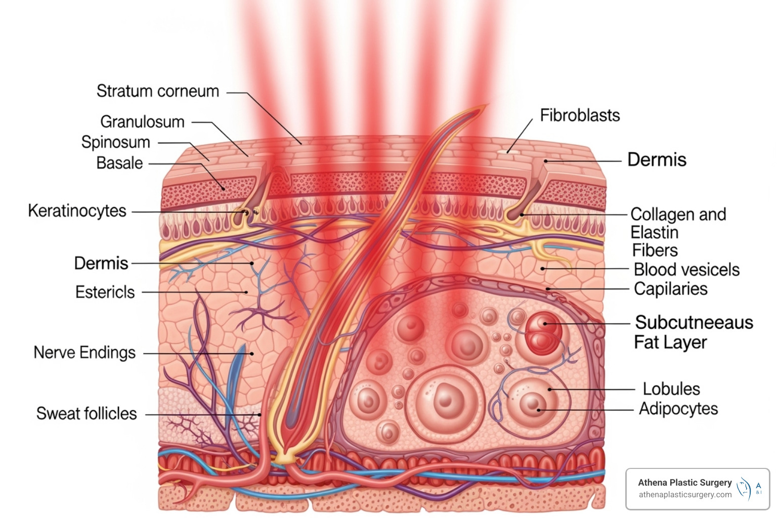 image illustrating light energy penetrating the skin to reach the fat layer without harming surrounding tissue - light body contouring image illustrating light energy penetrating the skin to reach the fat layer without harming surrounding tissue - light body contouring
