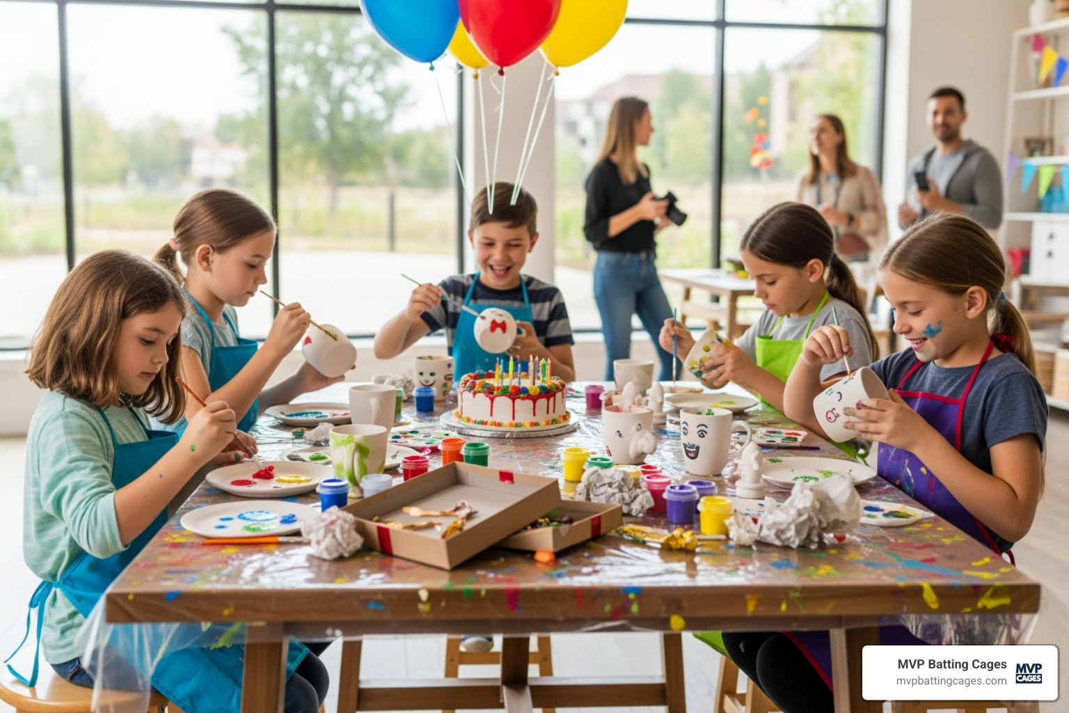 Children painting pottery at a birthday party - where to hold a birthday party