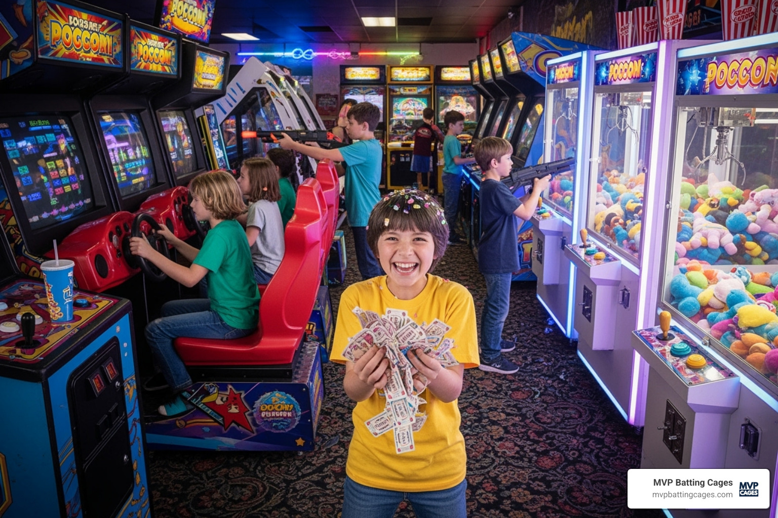 Kids playing arcade games with prize tickets - where to hold a birthday party