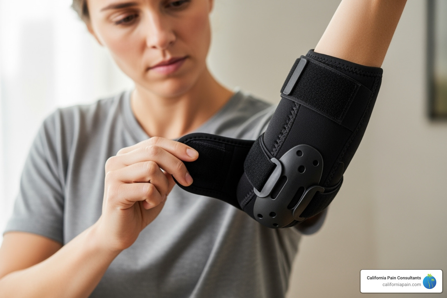 person applying elbow brace - Elbow pain solutions