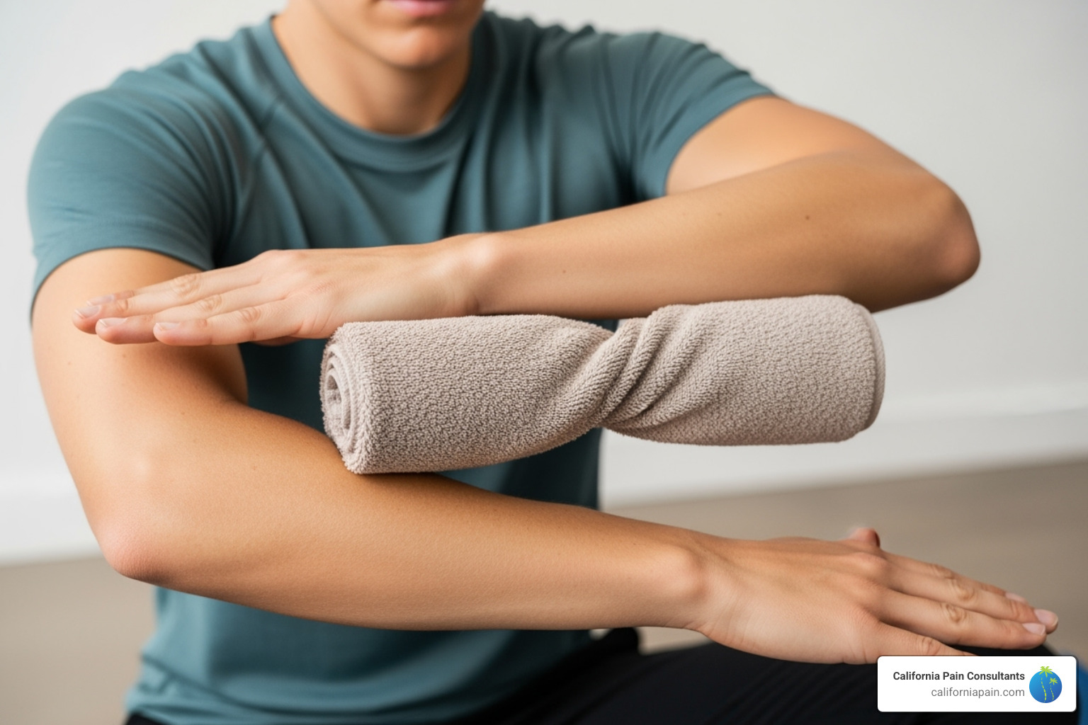 person doing towel twist exercise - Elbow pain solutions