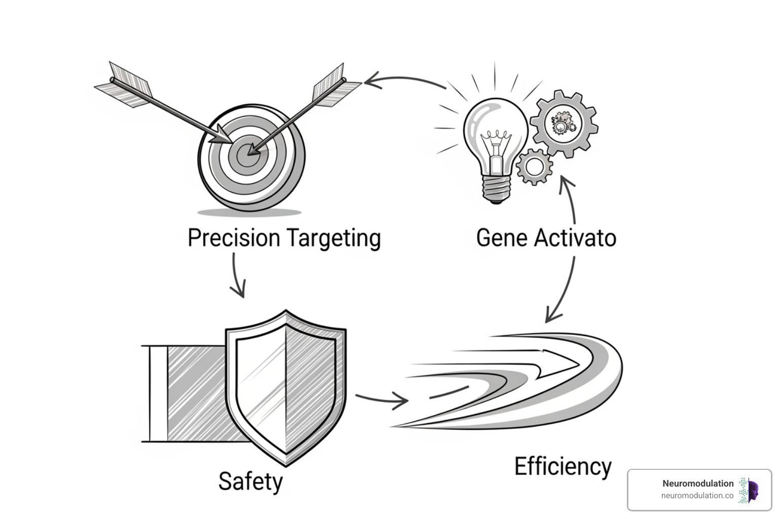 diagram showing the key requirements for a vector: targeting, activation, safety, and efficiency - Gene therapy delivery diagram showing the key requirements for a vector: targeting, activation, safety, and efficiency - Gene therapy delivery