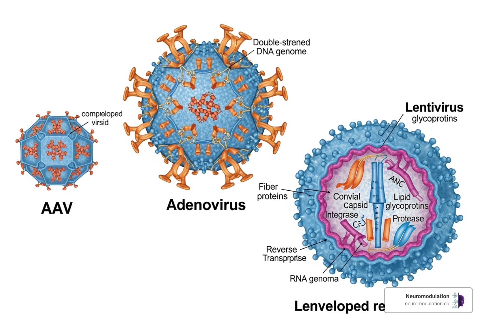 different viral vector types (AAV, Adenovirus, Lentivirus) - Gene therapy delivery different viral vector types (AAV, Adenovirus, Lentivirus) - Gene therapy delivery