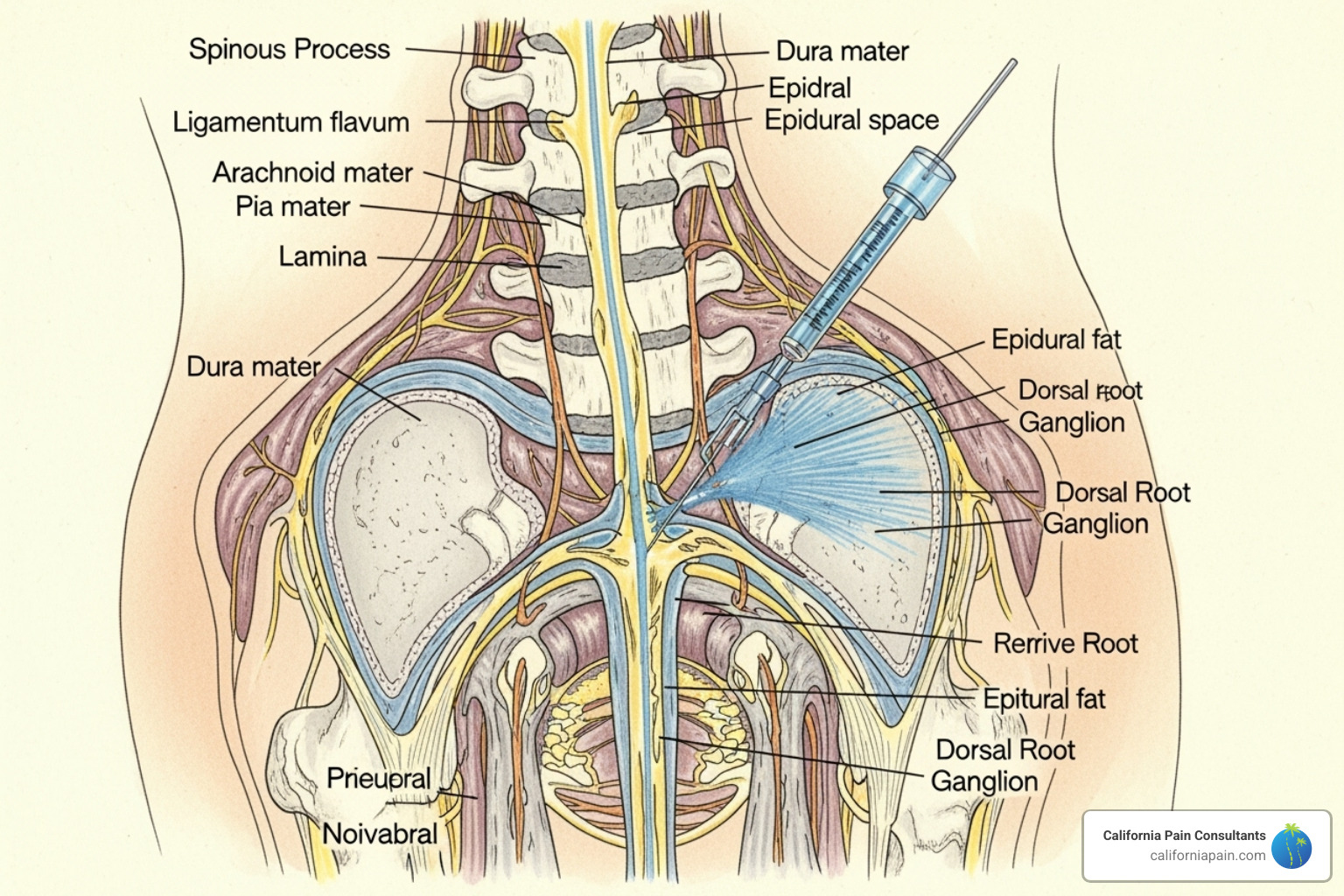 epidural steroid injection diagram - pain management for lower back