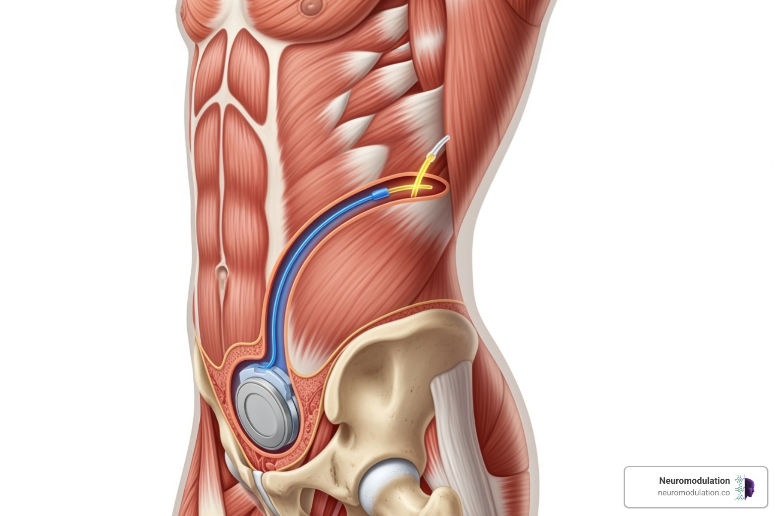 illustration of the two main incision sites for the pump and catheter - Implantable drug pumps
