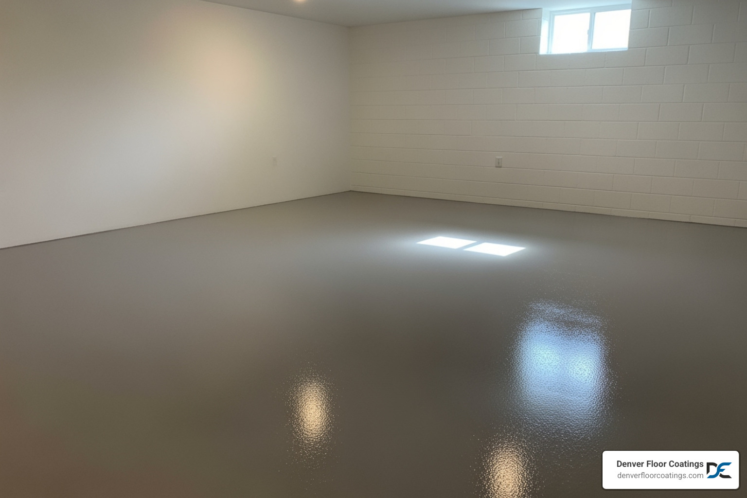sleek, polyaspartic-coated basement floor - best floor covering for wet basement