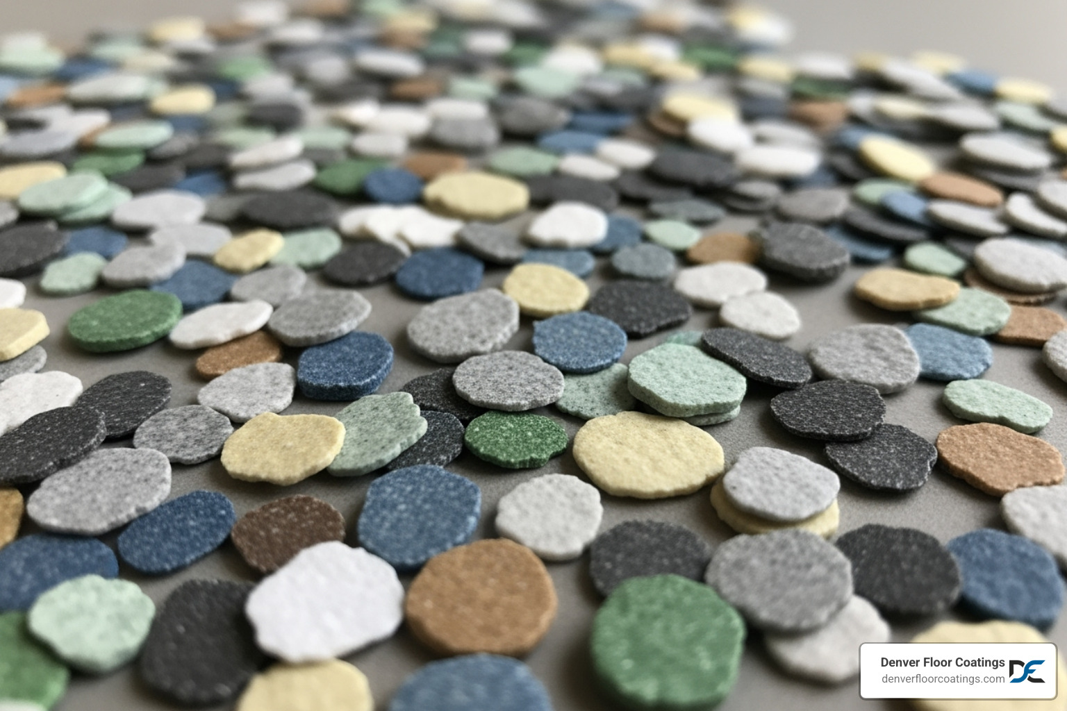 various color flake samples for polyaspartic floors - Polyaspartic floor coating services