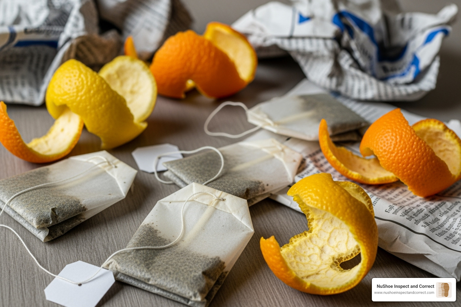various household items like tea bags, citrus peels, and newspaper - shoe odor solutions various household items like tea bags, citrus peels, and newspaper - shoe odor solutions