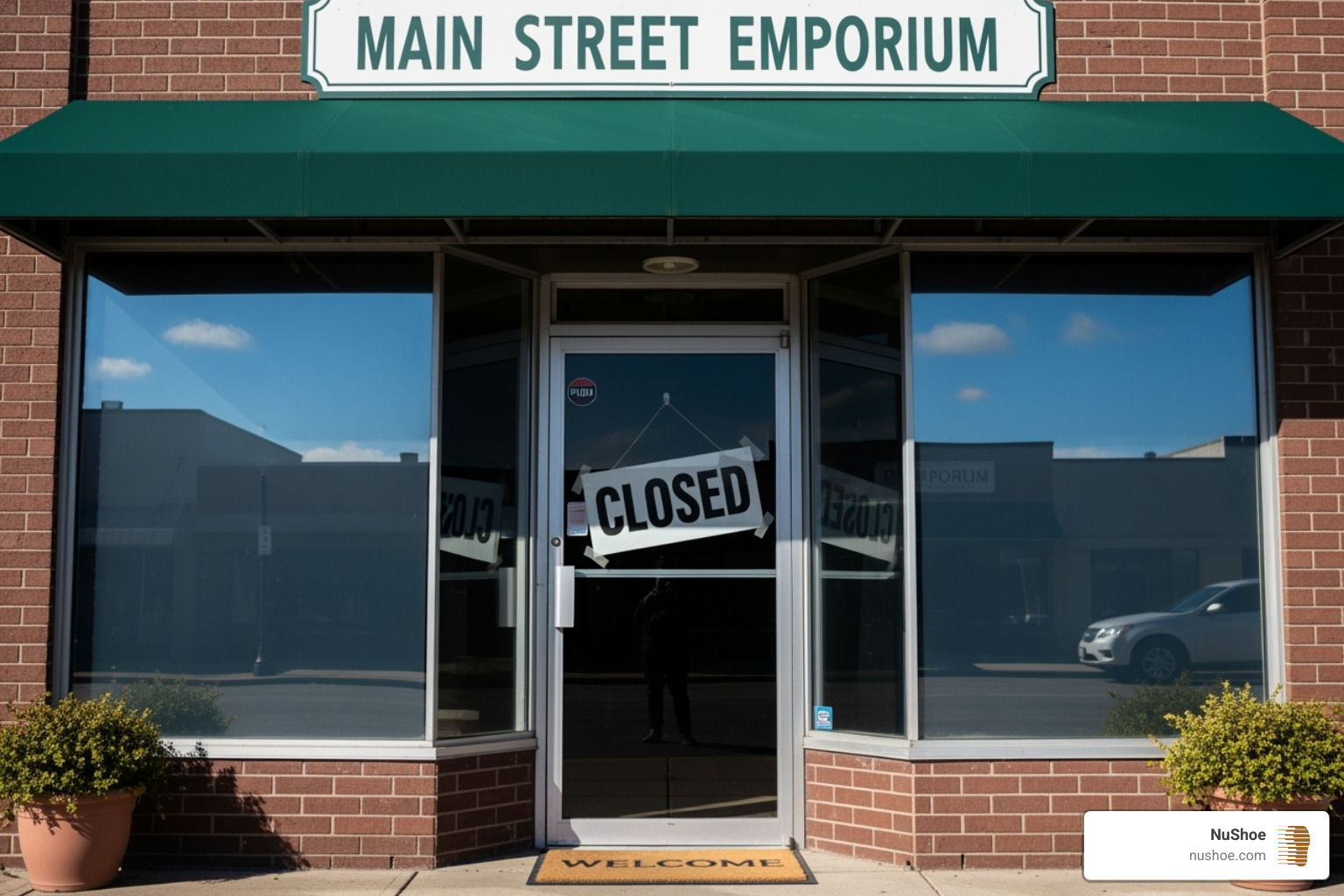 generic storefront with a 'closed' sign - california cobbler's shoe repair