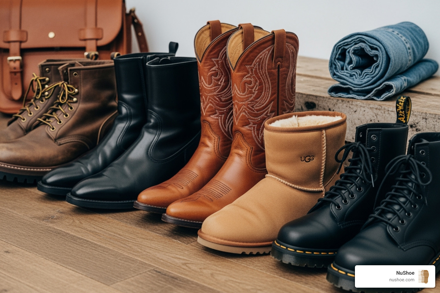 Collection of different boot styles - leather boot cleaning service Collection of different boot styles - leather boot cleaning service
