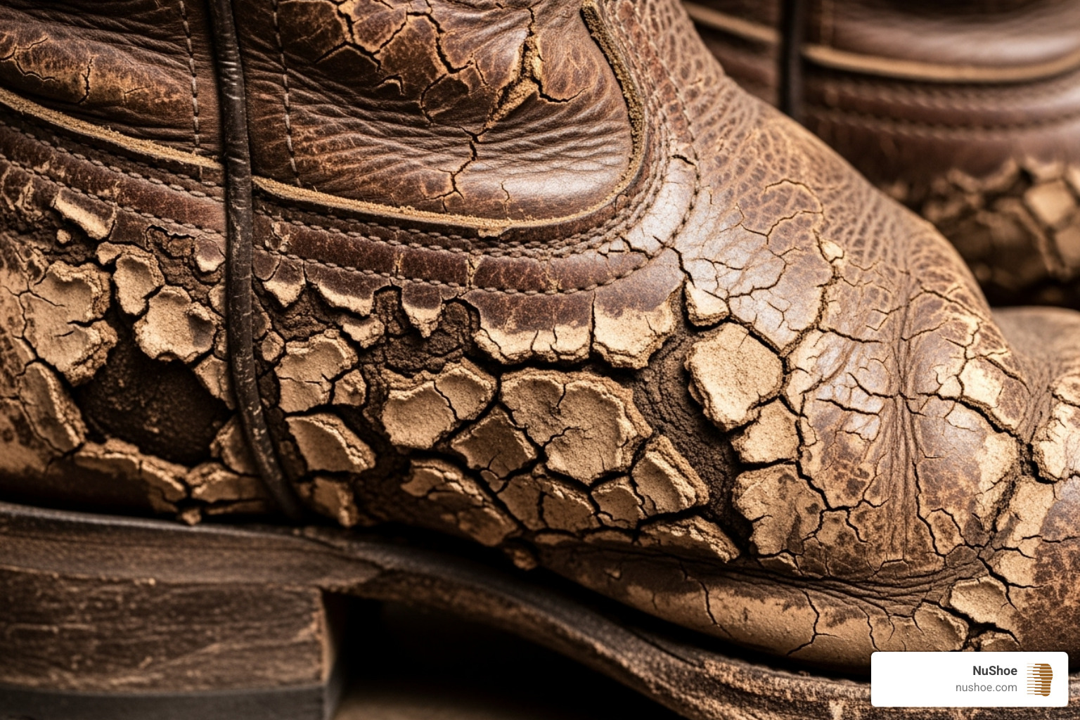 badly cracked and dried-out cowboy boot - cowboy boot cleaning
