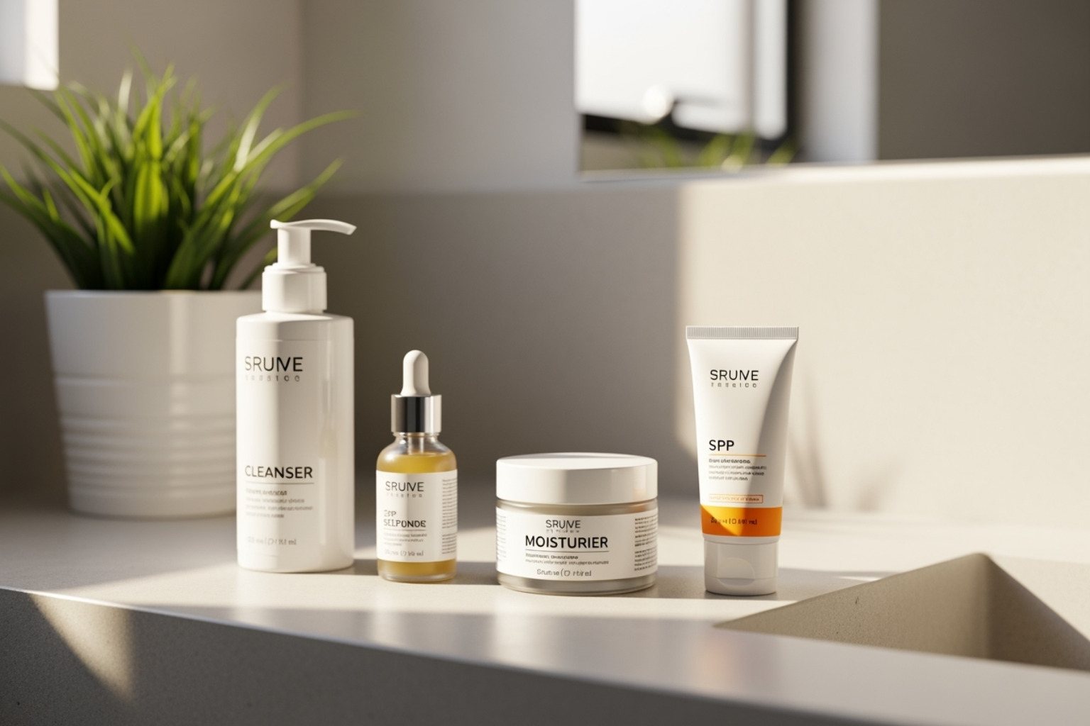 the 4 steps of a skincare routine with product examples - clean skin care products