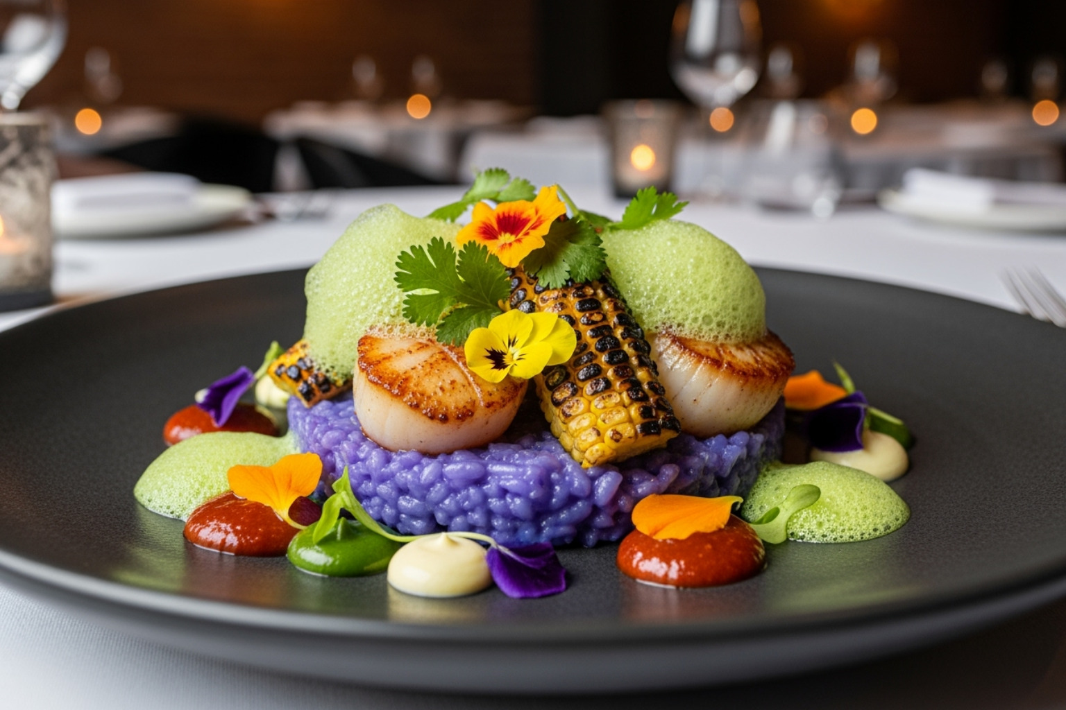 A beautifully plated dish from a third-culture cuisine restaurant in NYC, showcasing vibrant colors and diverse ingredients - 2024 food trends usa