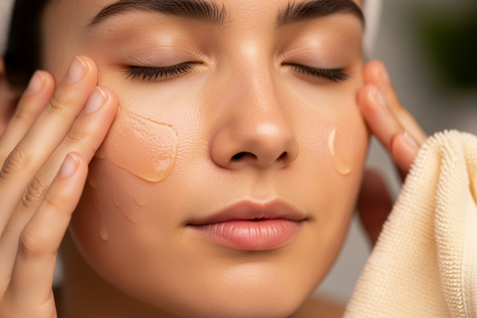 Oil cleansing being demonstrated on a face - Natural beauty routine