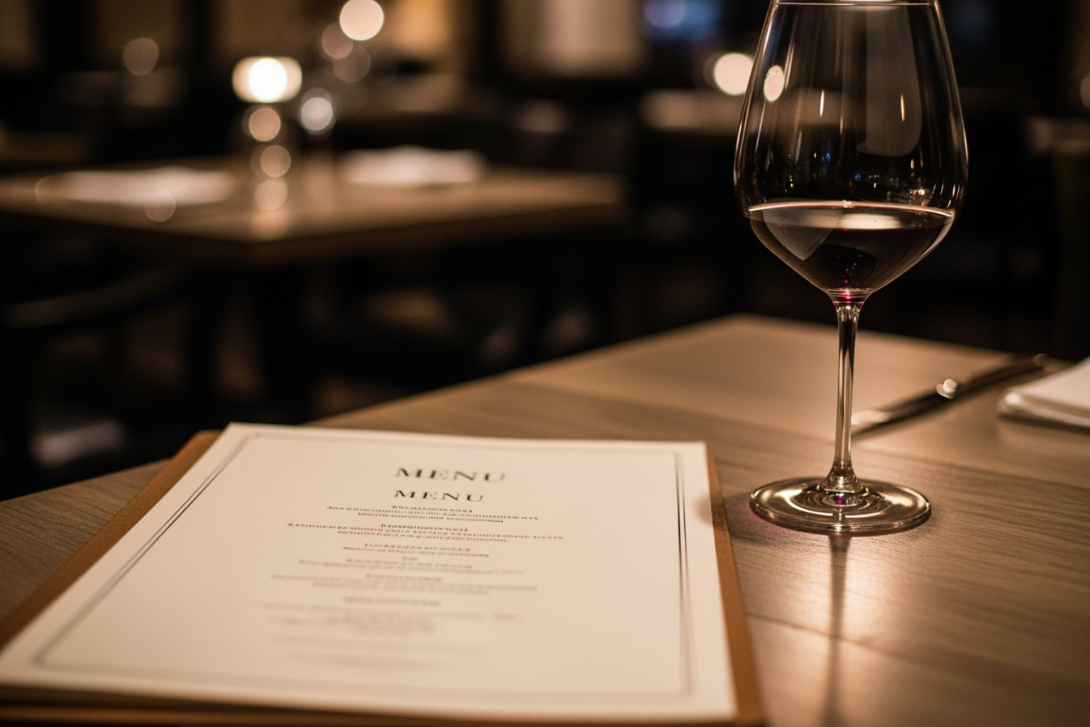 a restaurant menu with a wine glass next to it - Special occasion restaurants