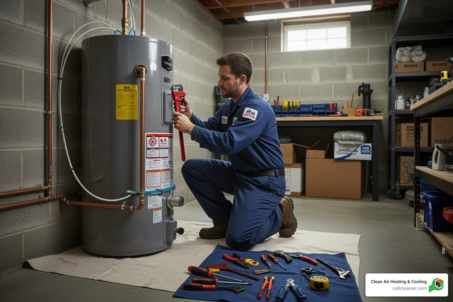 Image of a certified technician professionally installing a water heater - water heater experts