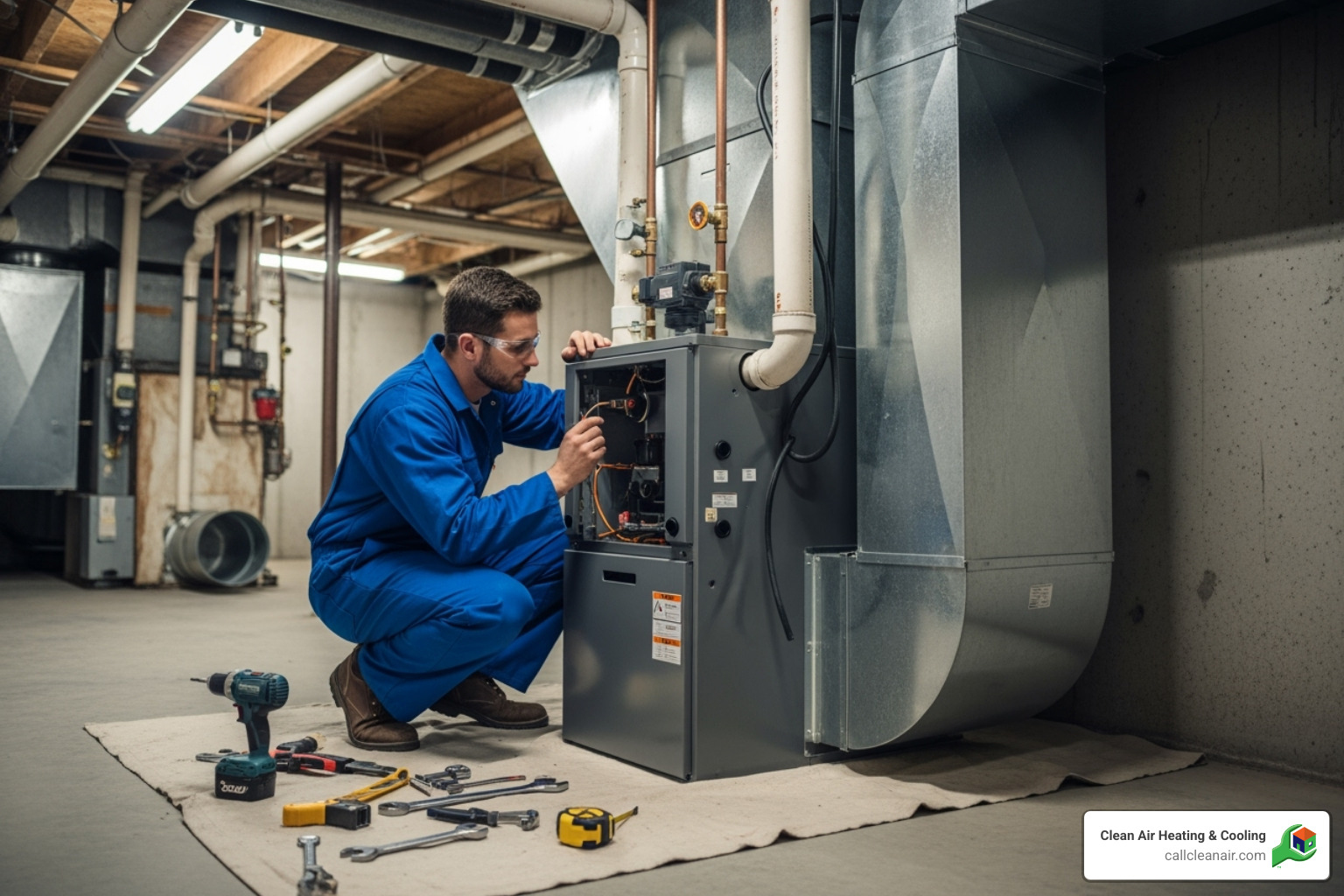 of a technician professionally installing a new furnace - furnace installation Burlington
