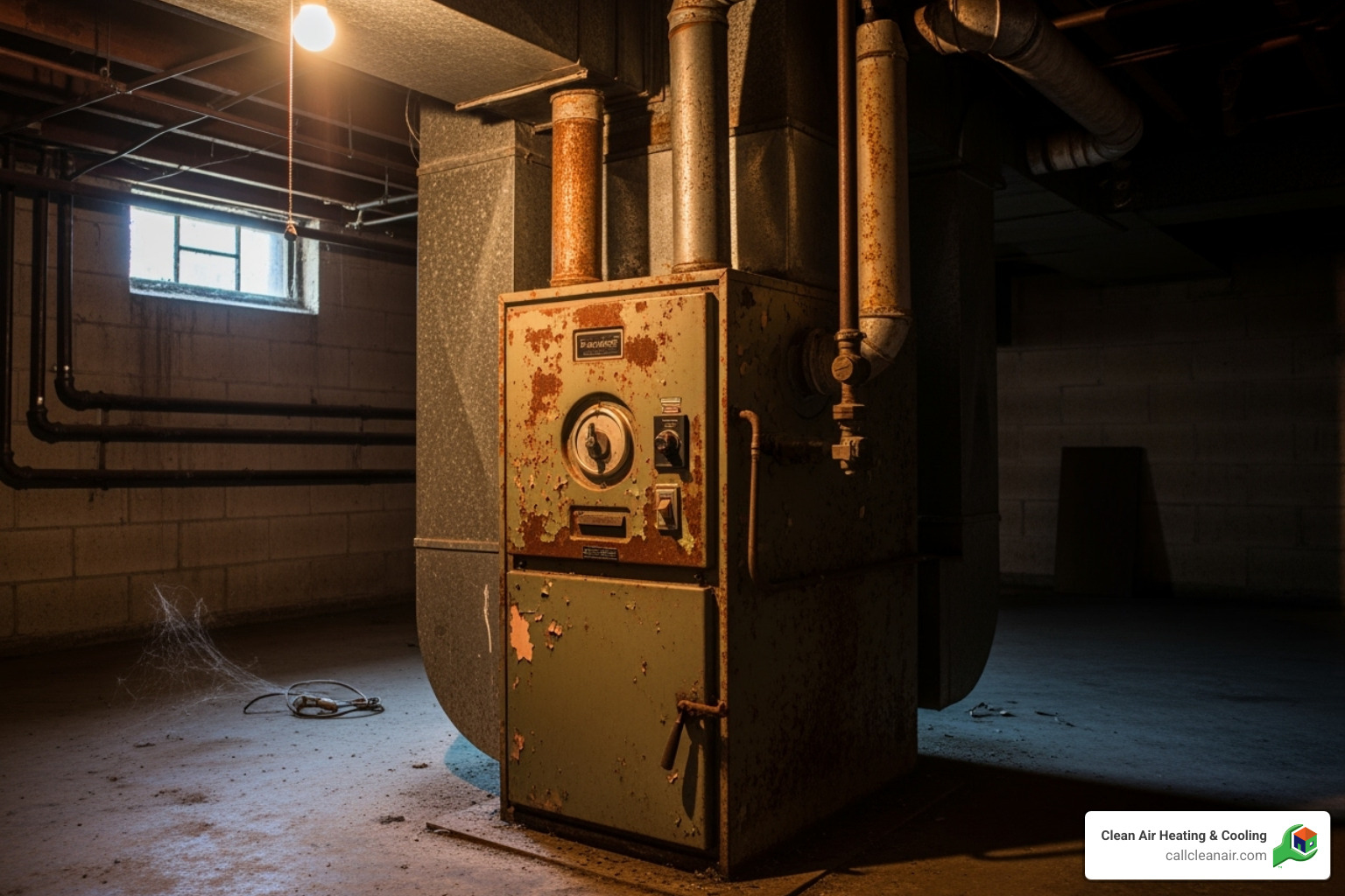 of an old, rusty furnace unit - furnace installation Burlington