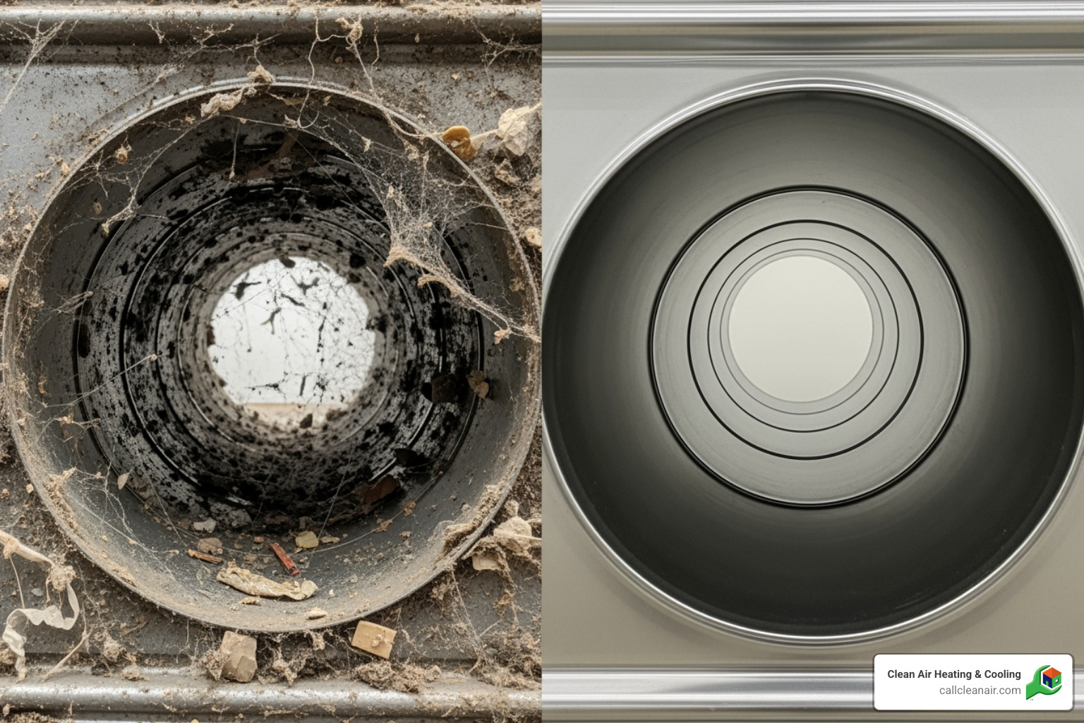 comparing a dirty, dusty air duct interior with a clean one - what is air duct cleaning