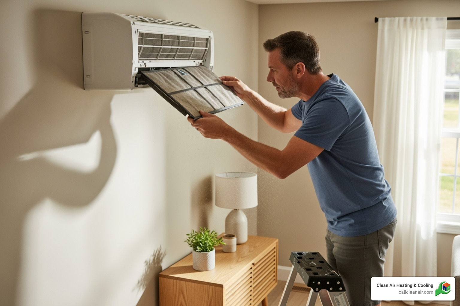 homeowner checking a mini split air filter - mini split error code