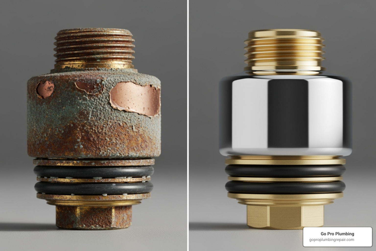 corroded shower cartridge next to a new one - Shower cartridge replacement