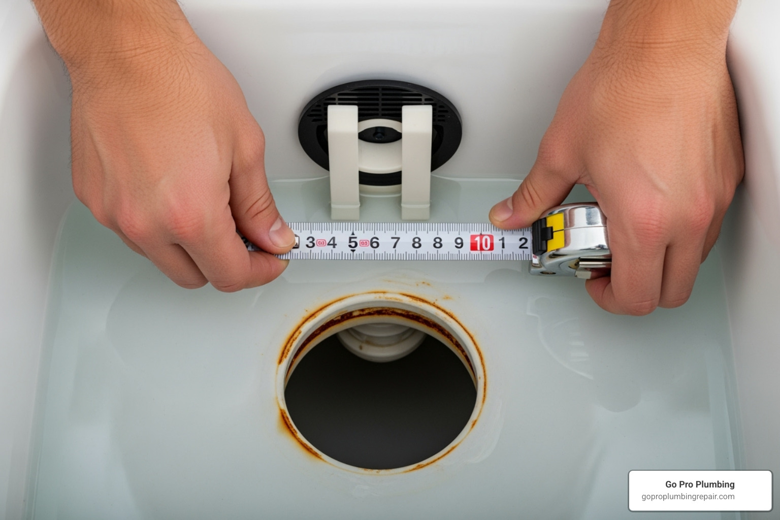 person measuring toilet flush valve - toilet flush kit