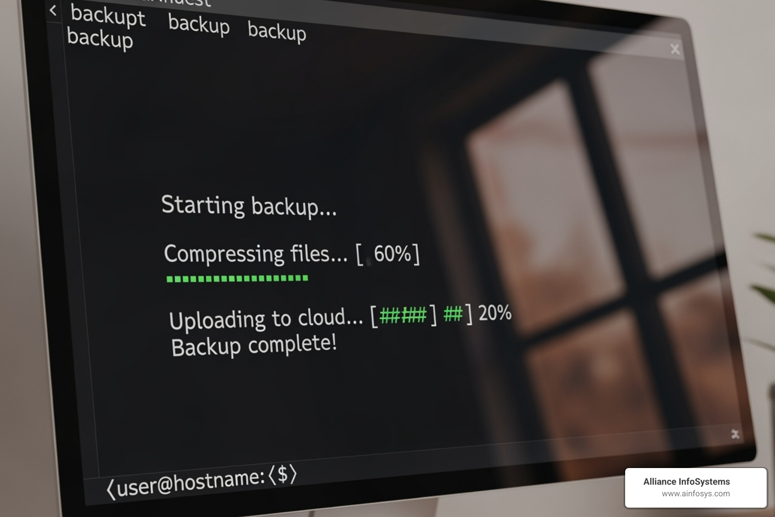 Linux command line showing a backup script running with progress indicators - linux server backup best practices