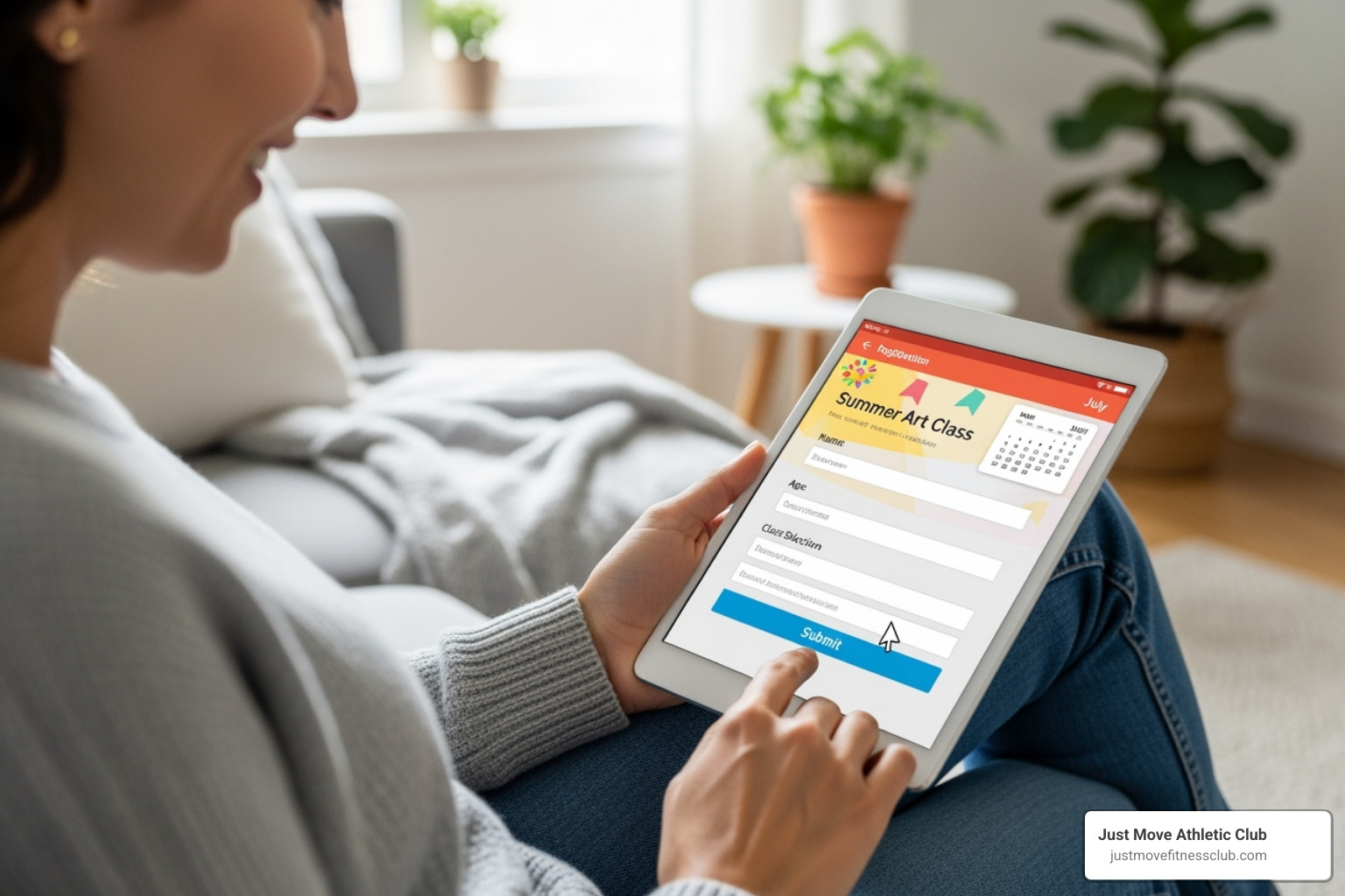 parent signing up for a class on a tablet - kids yoga classes in lakeland fl