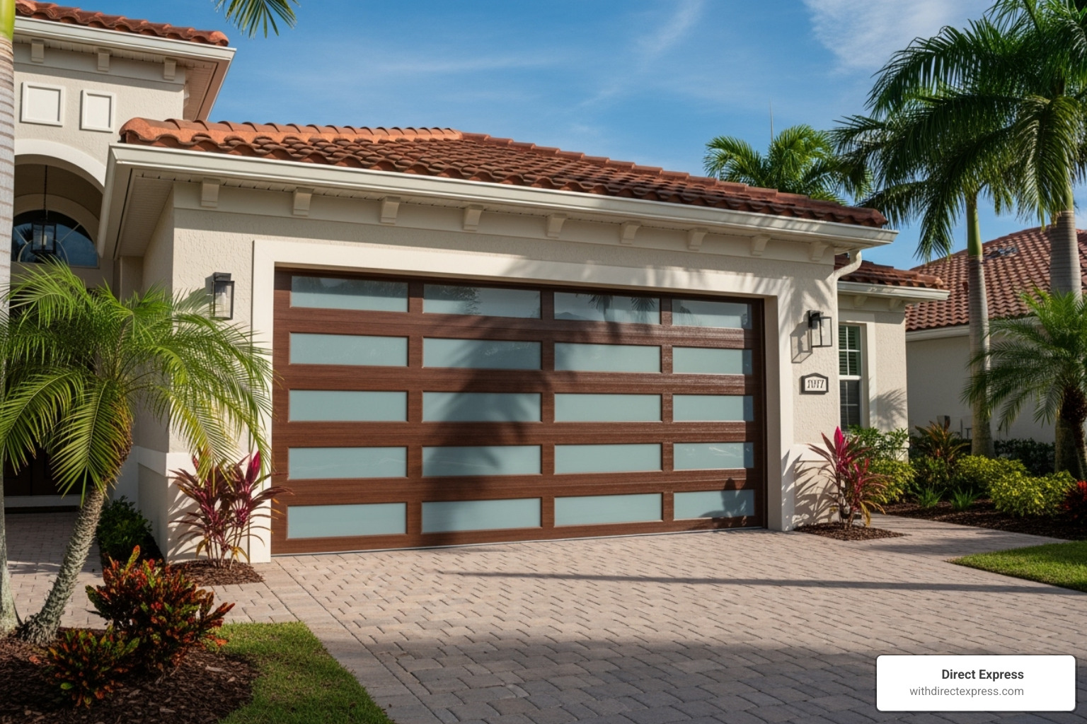 stylish new garage door on a Florida home - Florida home improvements