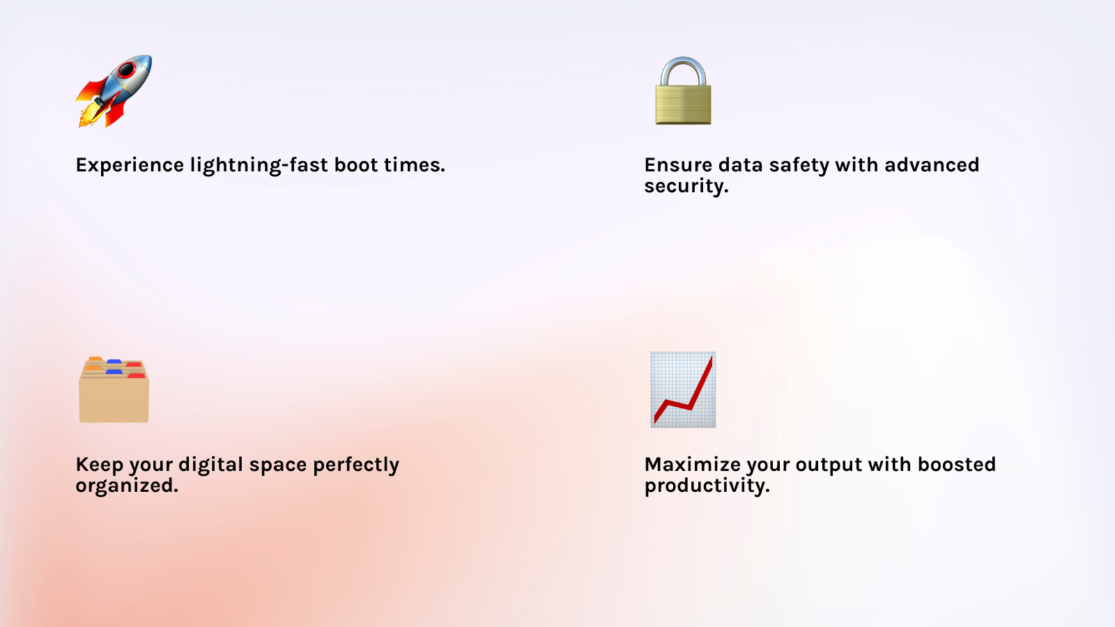 Comprehensive infographic showing Clienage9's benefits including faster boot times, improved security with encryption icons, organized file management, and productivity metrics with clean, modern design elements - clienage9 for pc infographic 4_facts_emoji_light-gradient
