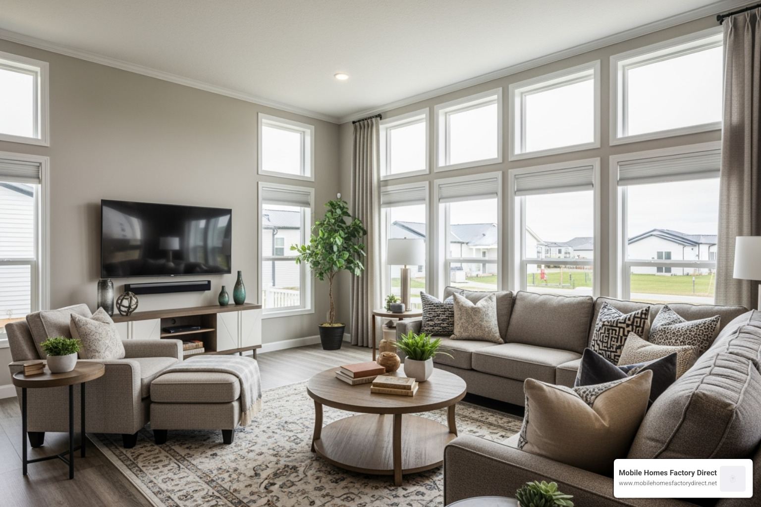 spacious, well-decorated living room in a double wide home - double wide trailer