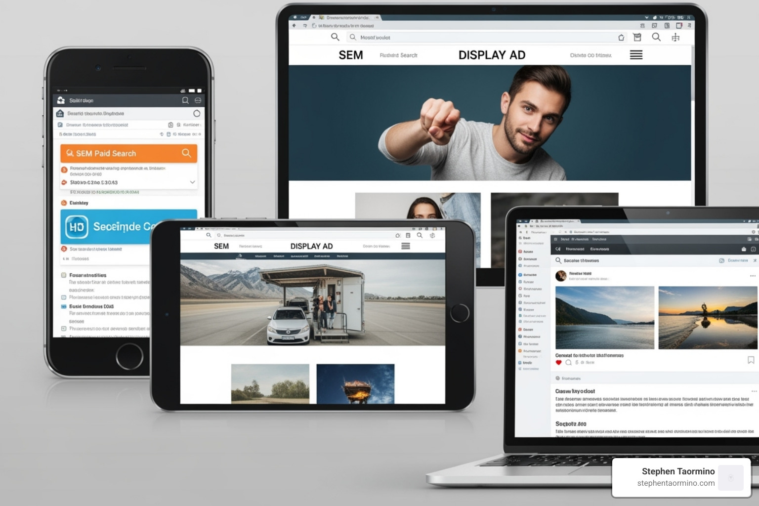 Visual of various ad formats (search, display, social) on multiple devices - Las Vegas PPC company