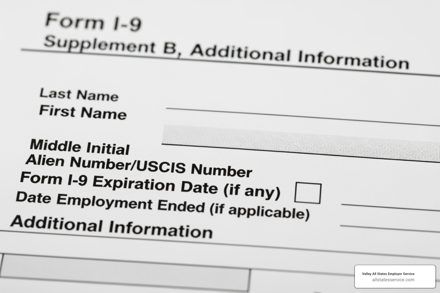 image of a close-up on Supplement B of the Form I-9 - E-Verify for existing employees image of a close-up on Supplement B of the Form I-9 - E-Verify for existing employees