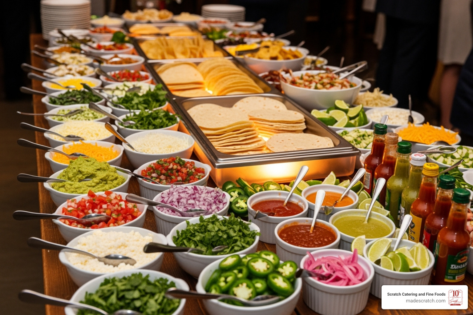 an interactive food station, like a build-your-own taco bar or a dessert decorating station - catering service