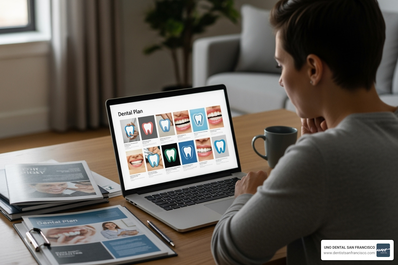 a person comparing different dental plan documents on a laptop - dental plan for braces