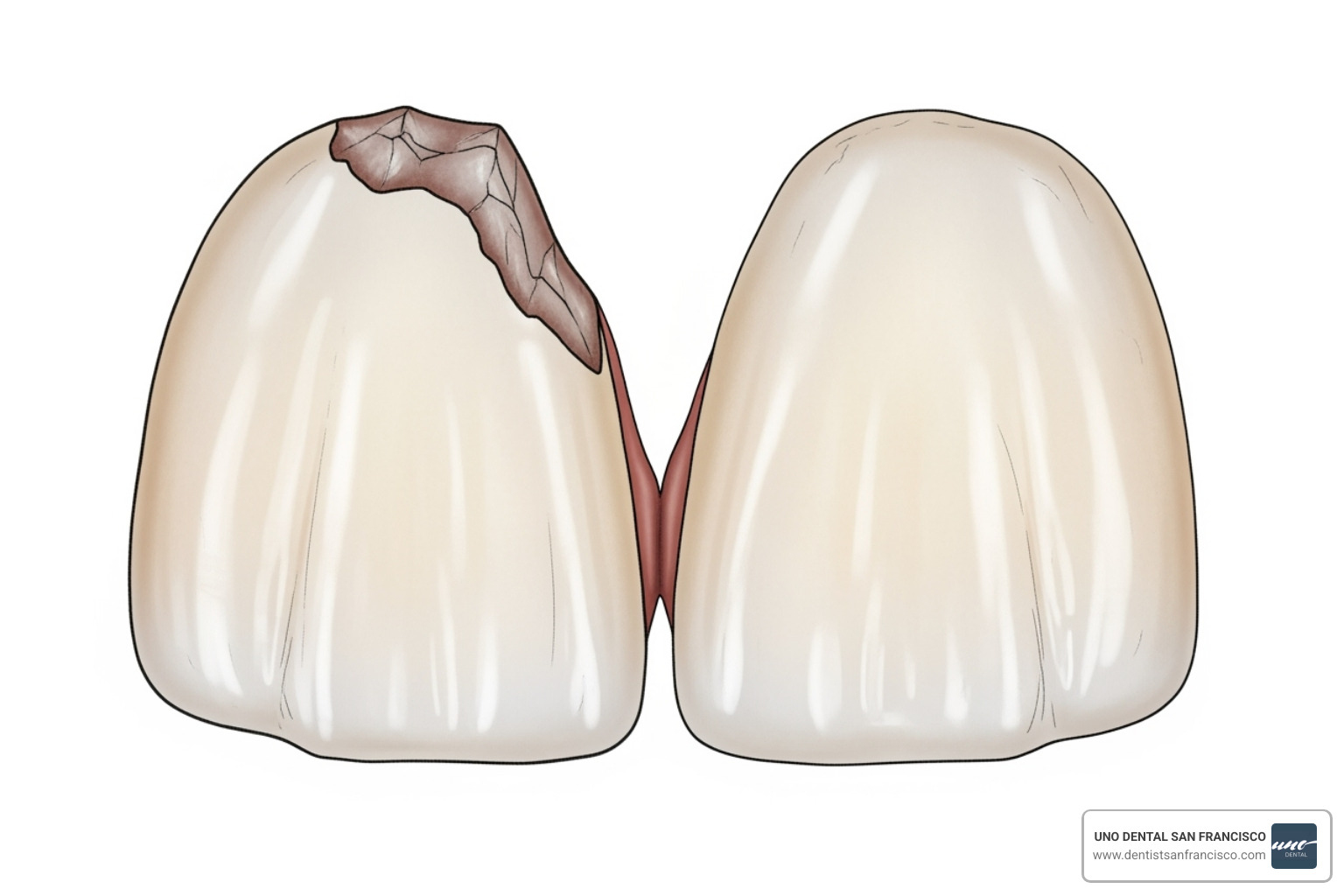 A diagram illustrating a chipped front tooth next to a tooth with a small cosmetic gap, highlighting the difference between functional damage and aesthetic concerns. - dental insurance that covers bonding A diagram illustrating a chipped front tooth next to a tooth with a small cosmetic gap, highlighting the difference between functional damage and aesthetic concerns. - dental insurance that covers bonding