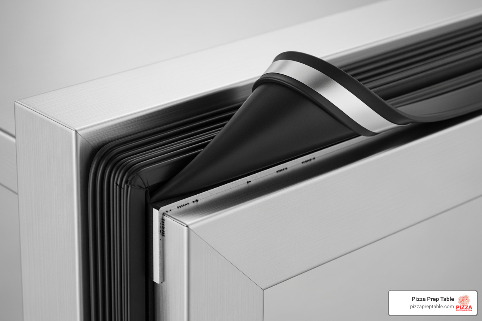 durable, magnetic snap-in door gasket on a prep table door - mega top sandwich prep table durable, magnetic snap-in door gasket on a prep table door - mega top sandwich prep table