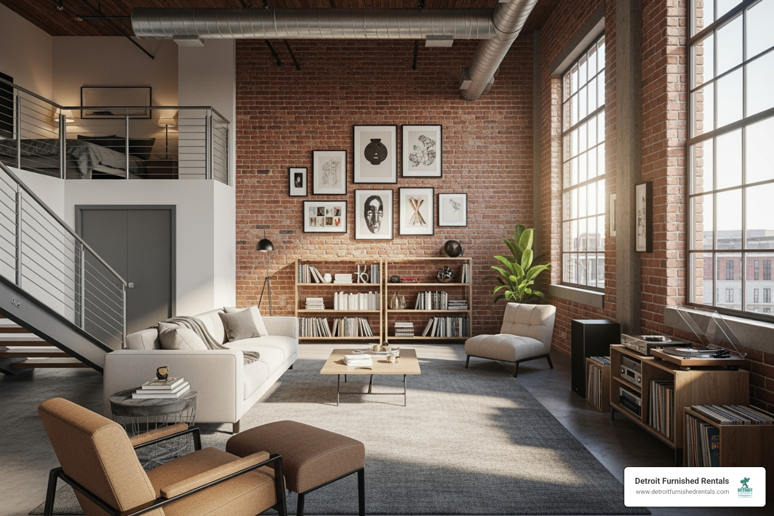 exposed brick and ductwork in a Detroit loft - lofts in midtown detroit