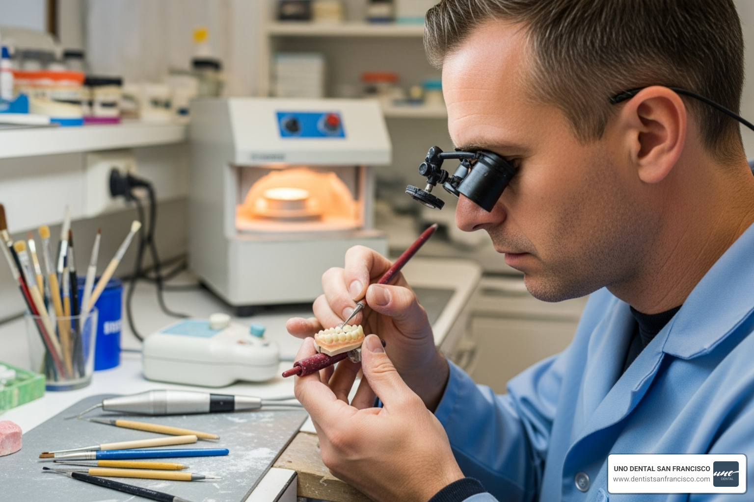 a dental ceramist crafting a porcelain veneer - cosmetic dental surgery payment plans