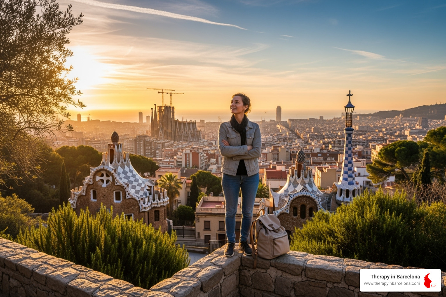 A person looking confidently towards the horizon from a beautiful spot in Barcelona - mental health immigrants