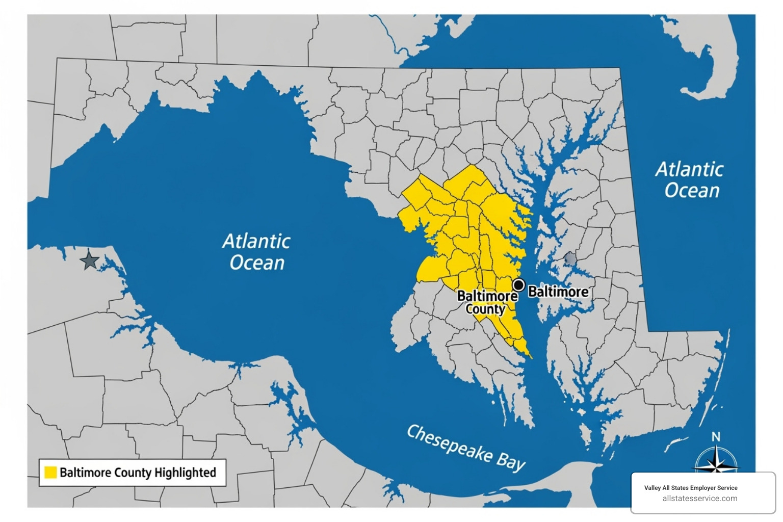 Map of Maryland with the Baltimore County area highlighted - E-Verify Lutherville Map of Maryland with the Baltimore County area highlighted - E-Verify Lutherville