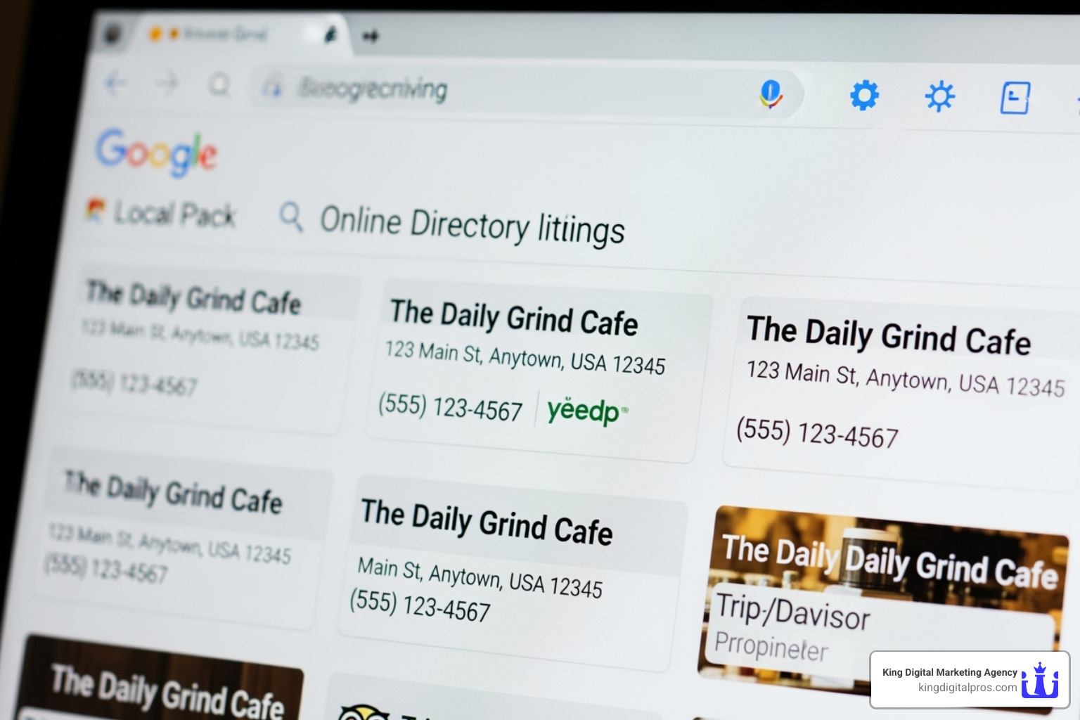 Online directory listings showing consistent NAP information - Local SEO for service businesses