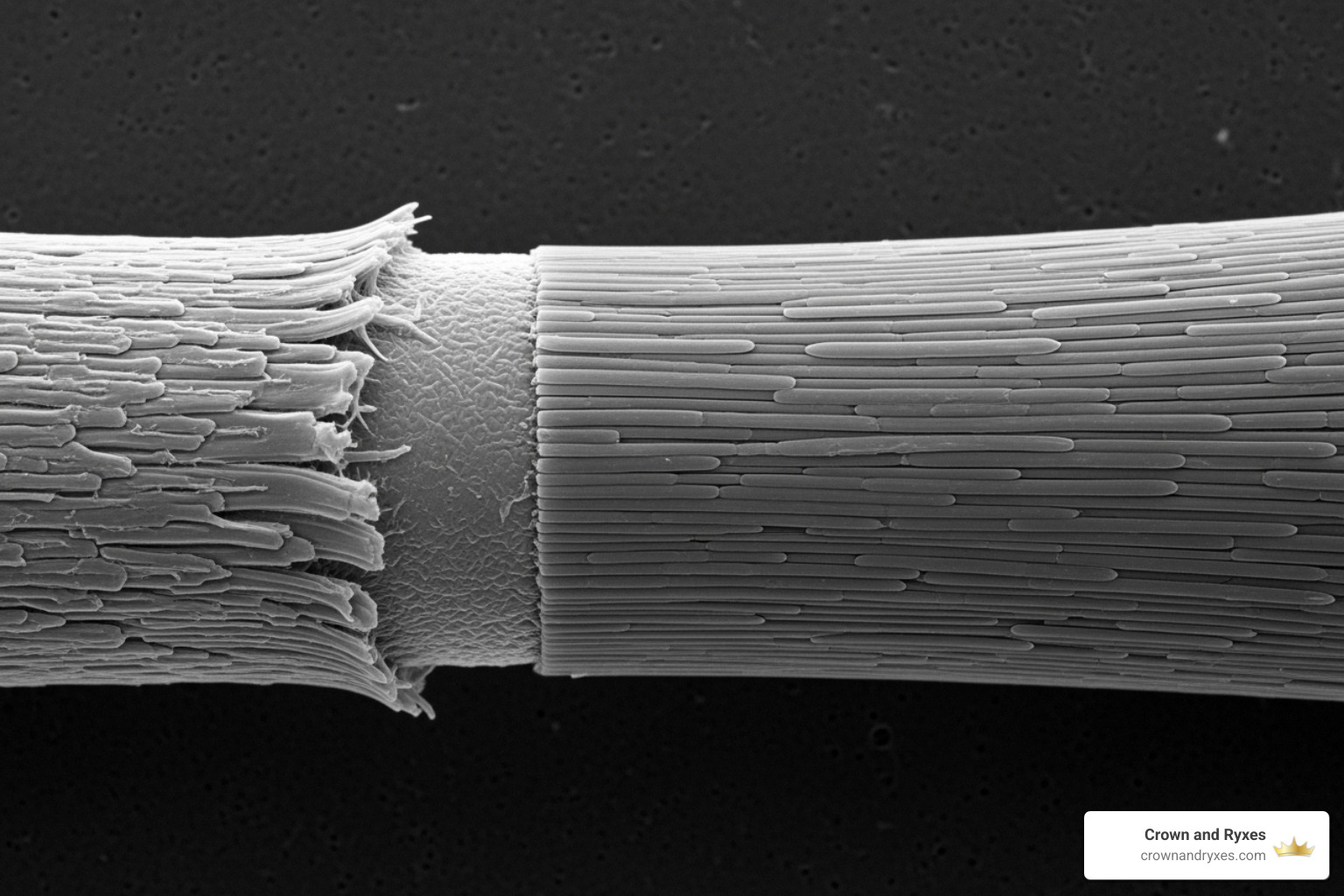 microscopic view of a hair shaft showing how B5 smooths the cuticle - vitamin b5 hair loss