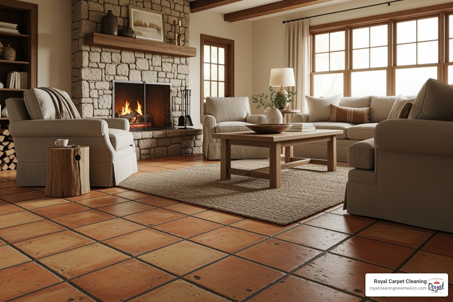 rustic Saltillo tile flooring in a living room - mexican tile and stone