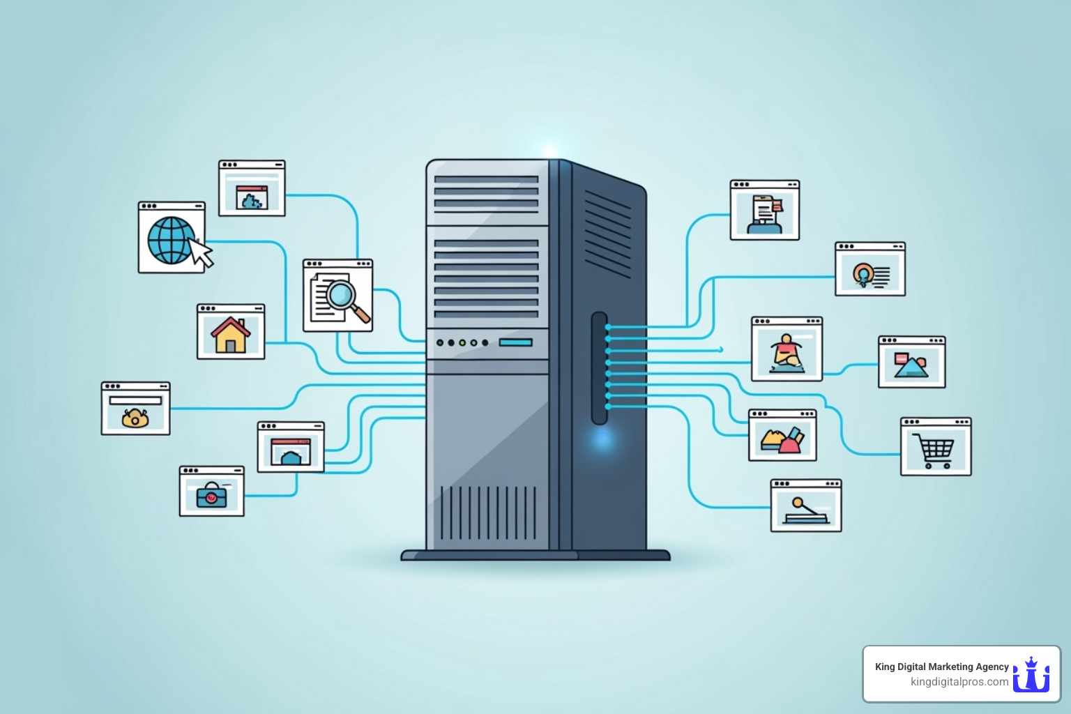 Diagram showing multiple websites on a single shared server - small business hosting